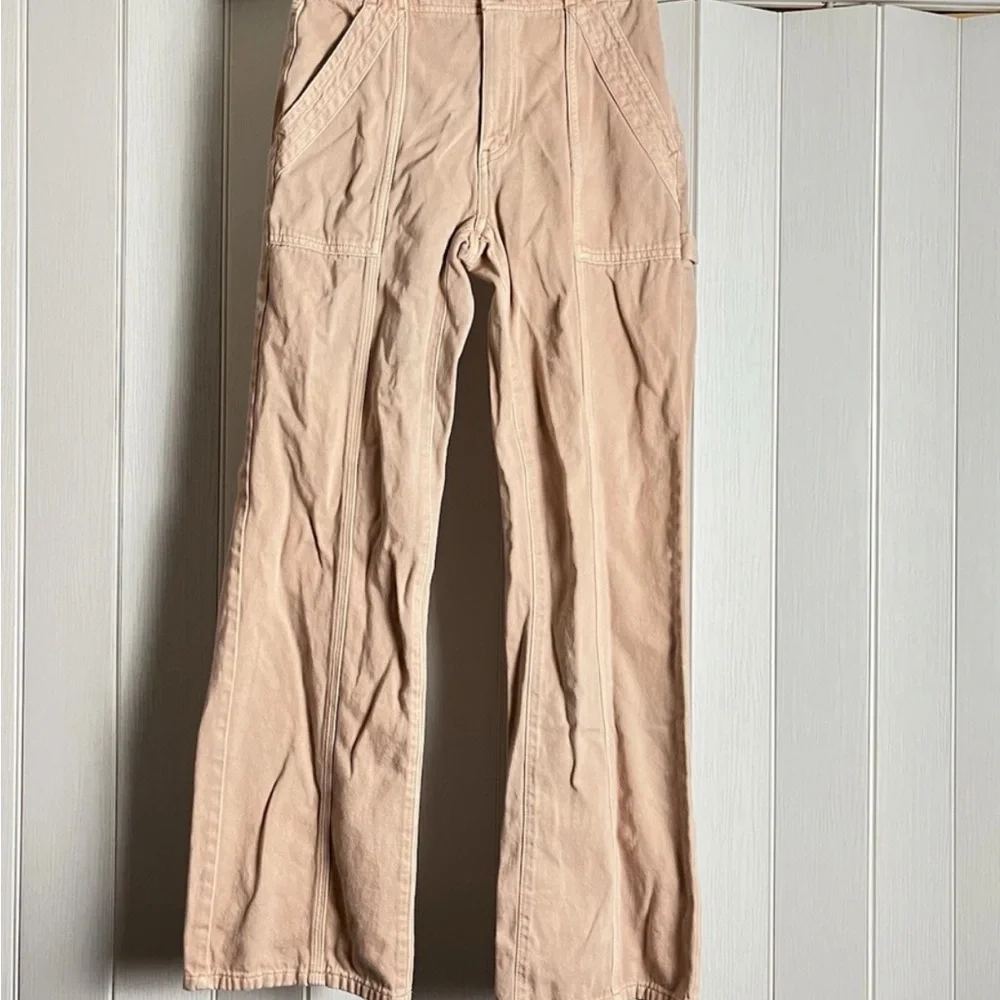 SO Women’s Beige Cotton Twill Cargo Pants Sz 5 Wide Leg Mid Rise